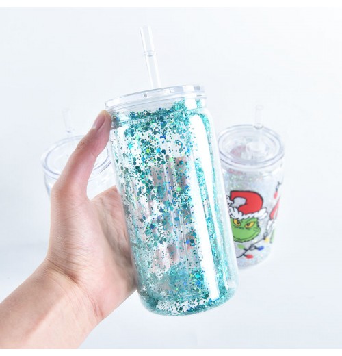 Acrylic So 16oz Sublimation Glass Cup Mugs Plastic Beer Glass Transparent with PP Lid and Straw Unbreakable Plastic Party OEM