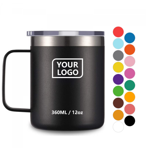 Custom Logo Double Wall 304 Stainless Steel Camping Beer Thermal Vacuum Coffee Mug With Handle