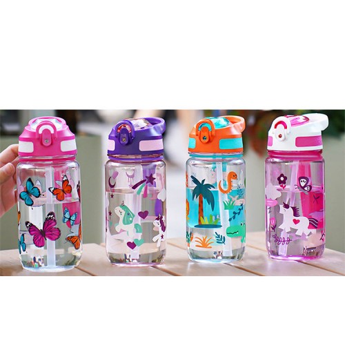 Transparent Cute Baby PC Water Bottle BPA-Free Plastic Sipper Cup Straw Fancy Kid's School Drinking Bottle Customised Sippy Cup