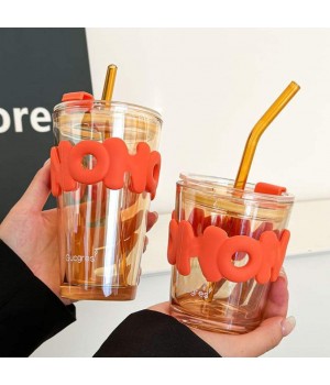 Portable Drinking Cartoon Glass Straw Insulated Set Accompanying Student Gift Straw Cup tumbler mug and Casual Cups for Students