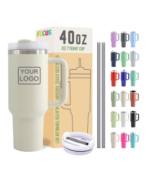 Custom Logo Off-white 40 oz Stainless Steel Vacuum Insulated Metal Cup Travel Mugs Teal Coffee Mug 40oz Tumbler With Handle