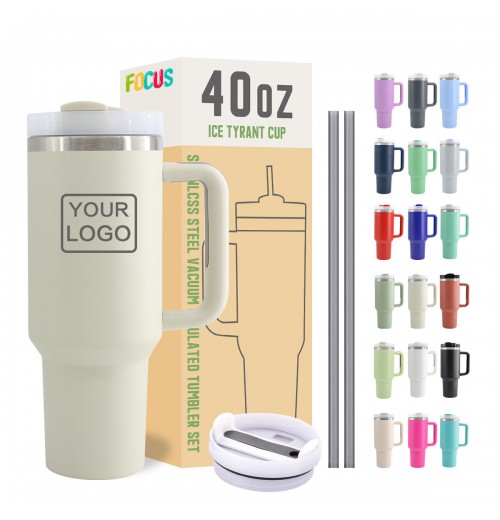 Custom Logo Off-white 40 oz Stainless Steel Vacuum Insulated Metal Cup Travel Mugs Teal Coffee Mug 40oz Tumbler With Handle