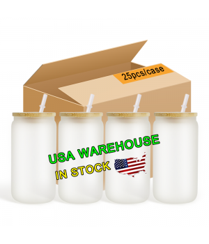 USA Warehouse wholesale 12oz16oz 20oz frosted clear sublimation blanks tumbler Beer can glass cup jars with bamboo lid and straw