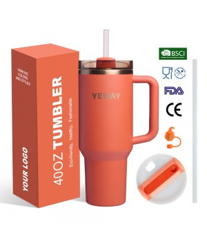 Yeway Custom Gift Set 40oz Leakproof Double Wall Stainless Steel Tumbler With Straw handle Travel Coffee Mug With Lid