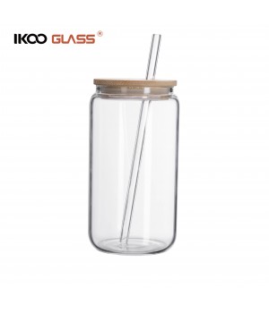 IKOO glass ice coffee cup with straw and lid