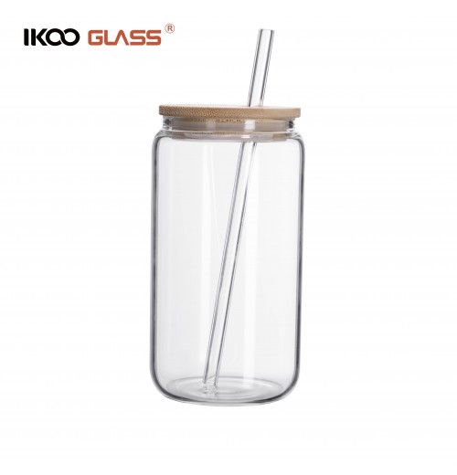 IKOO glass ice coffee cup with straw and lid