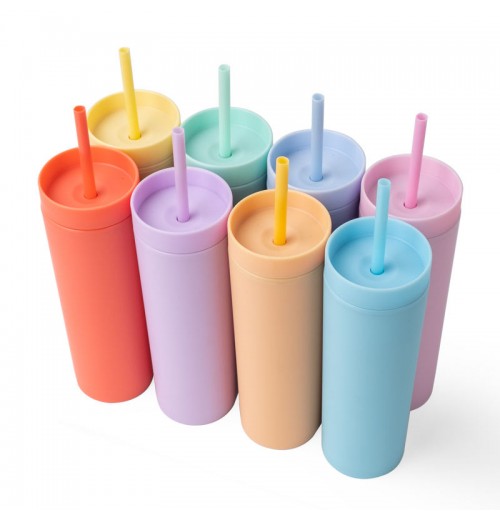 Hot Sale Colorful 16oz Tumbler BPA Free Bulk Double Wall Skinny Matte Tumbler Wholesale With Straw Lid