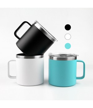 Hot Selling 12oz Stainless Steel Coffee Mug Classic Design with Handle and Eco-Friendly Plastic Lid office mug for gift