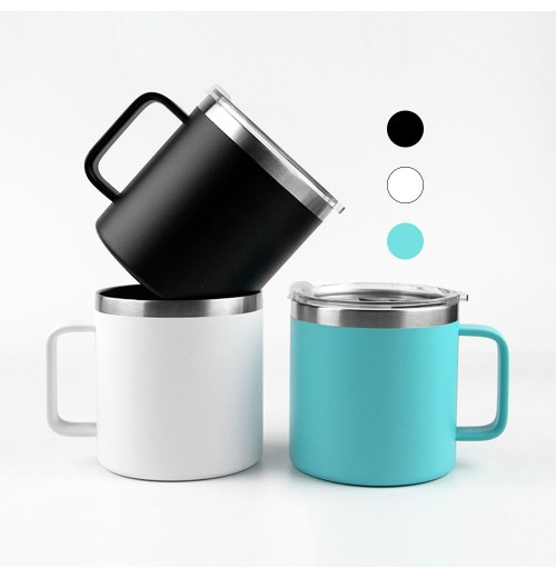 Hot Selling 12oz Stainless Steel Coffee Mug Classic Design with Handle and Eco-Friendly Plastic Lid office mug for gift