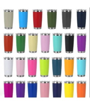 Fast ship Powder Coated travel coffee mug Regular Tumbler Stainless Steel Double Wall vacuum cup 20oz Car Tumbler with Lid