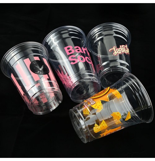 Custom Logo Printed Disposable Drink Bubble Tea Wholesale Ice 8 12 16 32 Oz Transparent Clear Pet Coffee Plastic cup With Lid