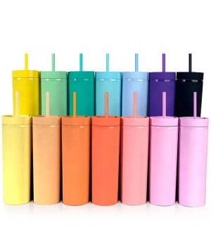 Customized Double Wall Slim Skinny Tumbler Straw Cup Acrylic Pastel Colored Matte 16oz Personalised Tumbler Cups with Straw