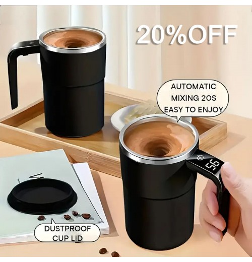 Promotion Gift Self Stirring Coffee Mug Stainless Steel Rechargeable Automatic Magnetic Coffee Cup with LED Display Temperature