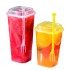 fruit salad square hard injection cup 24 32oz drink custom boba bubble juice tea disposable plastic cup with lid and fork